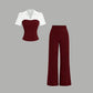 👔 LIMITED-TIME 50% RABATT! ✨ 2-teiliges Set – Gestreiftes Revers, Weite Hose, V-Ausschnitt, Elegant 🍂