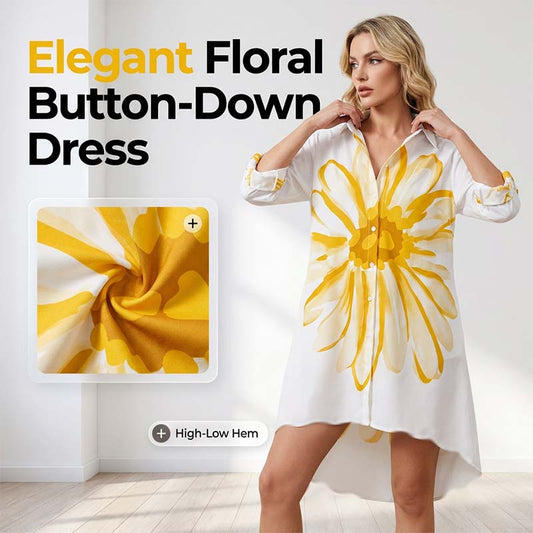 Kobieca sukienka koszulowa w kwiatowy wzór z guzikami