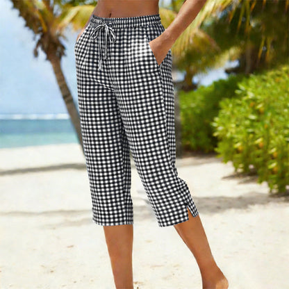 Letnie damskie spodnie capri w kratę