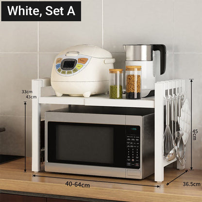 🧰 Estante para microondas extensible – ajustable, capacidad de carga 75 kg, incluye ganchos