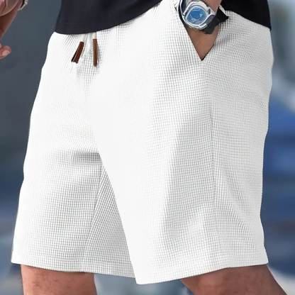 Shorts Casuales de Punto Waffle para Hombre con Cordón