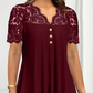 Blusa de encaje con escote en V y manga corta para mujer