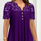 Blusa de encaje con escote en V y manga corta para mujer