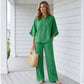 Conjunto para mujer: blusa de cuello alto y pantalón de pierna ancha
