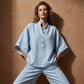 Conjunto para mujer: blusa de cuello alto y pantalón de pierna ancha