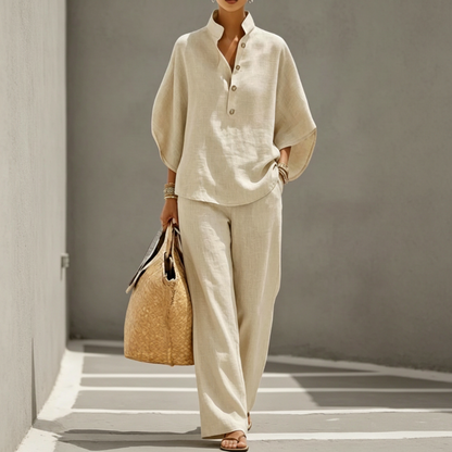 Conjunto para mujer: blusa de cuello alto y pantalón de pierna ancha