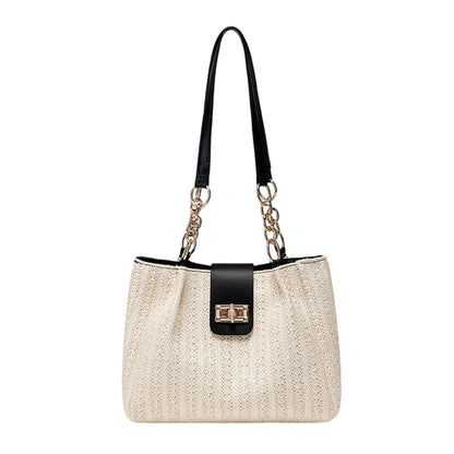 👜 -50% DE DESCUENTO! 🌾 Bolso de Paja Espacioso – Cuero PU + Paja – Trenzado Artesanal y Herrajes Dorados para un Estilo Diario Chic ☀️